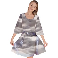 Thunder And Lightning Weather Clouds Painted Cartoon Velour Kimono Dress