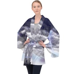 Thunder And Lightning Weather Clouds Painted Cartoon Velvet Kimono Robe by Sudhe