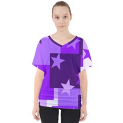 Purple Stars Pattern Shape V-neck Dolman Drape Top by Alisyart
