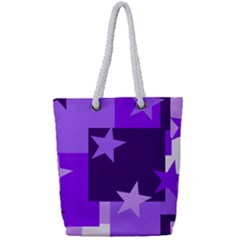 Purple Stars Pattern Shape Full Print Rope Handle Tote (small)