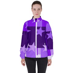 Purple Stars Pattern Shape High Neck Windbreaker (women) by Alisyart