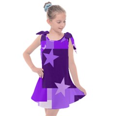 Purple Stars Pattern Shape Kids  Tie Up Tunic Dress