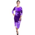 Purple Stars Pattern Shape Quarter Sleeve Midi Velour Bodycon Dress View1