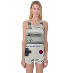 Game Boy White One Piece Boyleg Swimsuit by Sudhe