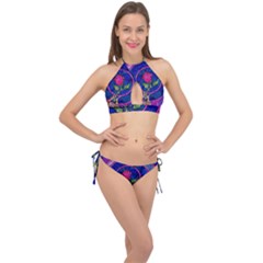 Enchanted Rose Stained Glass Cross Front Halter Bikini Set by Sudhe
