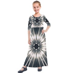 Abstract Fractal Pattern Lines Kids  Quarter Sleeve Maxi Dress by Pakrebo