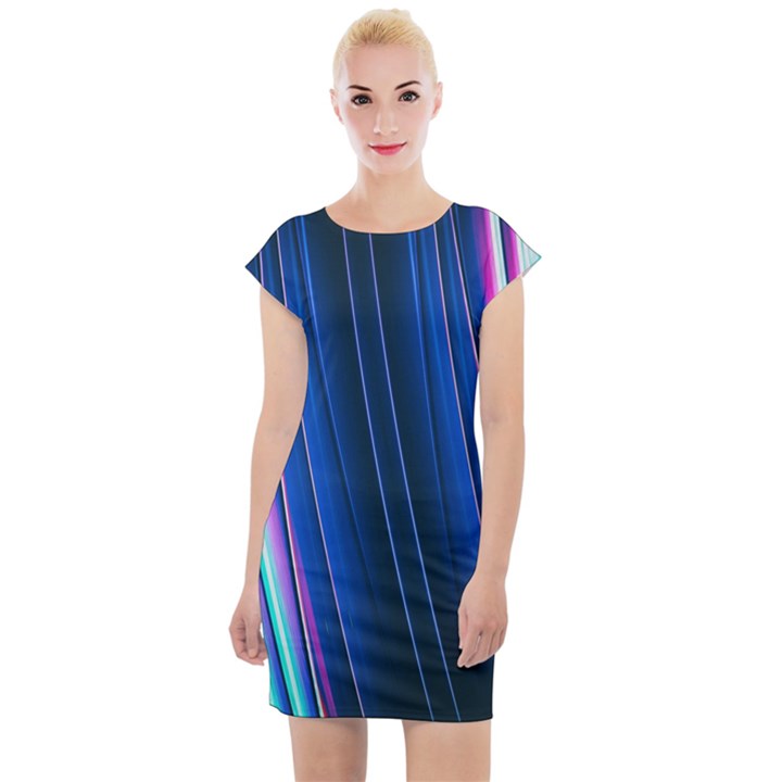 Abstract Fractal Pattern Lines Cap Sleeve Bodycon Dress