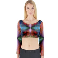 Fractal Fractal Background Design Long Sleeve Crop Top by Pakrebo