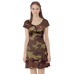 Camo Dark Brown Short Sleeve Skater Dress by retrotoomoderndesigns