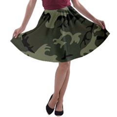 Camo Dark Green A-line Skater Skirt by retrotoomoderndesigns