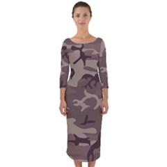 Camo Light Brown Quarter Sleeve Midi Bodycon Dress by retrotoomoderndesigns