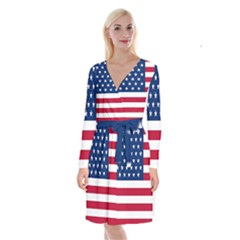 American Flag Long Sleeve Velvet Front Wrap Dress by Valentinaart