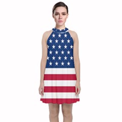 American Flag Velvet Halter Neckline Dress  by Valentinaart