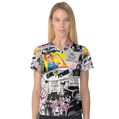 Feminism Collage  V-neck Sport Mesh Tee by Valentinaart