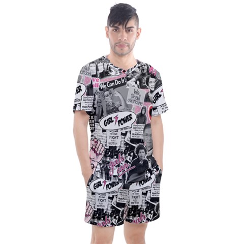 Feminism Collage  Men s Mesh Tee And Shorts Set by Valentinaart