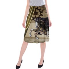 Awesome Steampunk Unicorn With Wings Midi Beach Skirt by FantasyWorld7