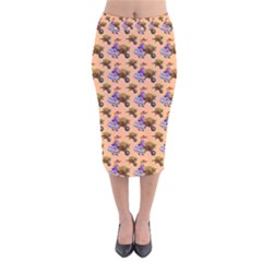 Flowers Girl Barrow Wheel Barrow Velvet Midi Pencil Skirt