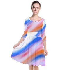 Vivid Colorful Wavy Abstract Print Quarter Sleeve Waist Band Dress by dflcprintsclothing