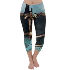 Spirit Of Steampunk, Awesome Train In The Sky Capri Winter Leggings  by FantasyWorld7