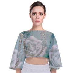 Wonderful Roses In Soft Colors Tie Back Butterfly Sleeve Chiffon Top by FantasyWorld7