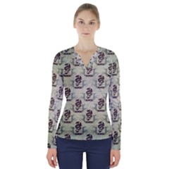Awesome Chinese Dragon Pattern V-neck Long Sleeve Top by FantasyWorld7