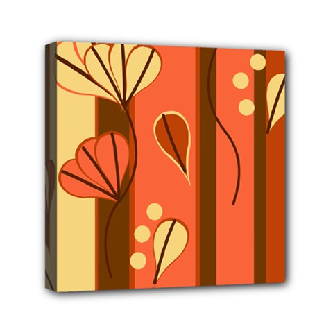 Amber Yellow Stripes Leaves Floral Mini Canvas 6  X 6  (stretched) by Mariart