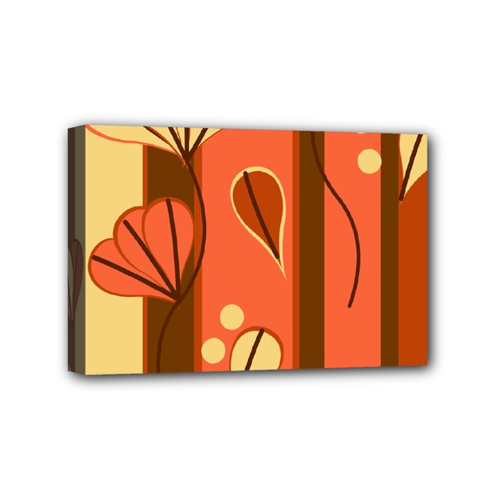 Amber Yellow Stripes Leaves Floral Mini Canvas 6  x 4  (Stretched)