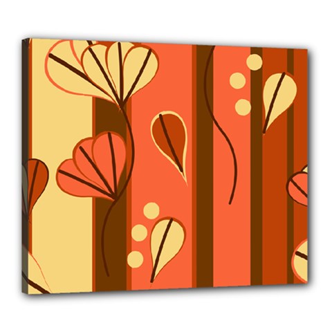 Amber Yellow Stripes Leaves Floral Canvas 24  X 20  (stretched)