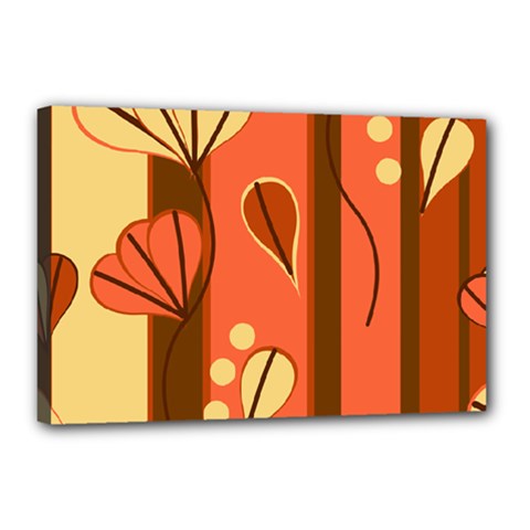 Amber Yellow Stripes Leaves Floral Canvas 18  X 12  (stretched) by Mariart