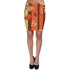 Amber Yellow Stripes Leaves Floral Bodycon Skirt by Mariart