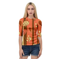 Amber Yellow Stripes Leaves Floral Quarter Sleeve Raglan Tee