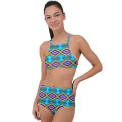 Abstract Colorful Unique High Waist Tankini Set