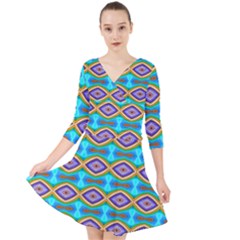 Abstract Colorful Unique Quarter Sleeve Front Wrap Dress by Alisyart