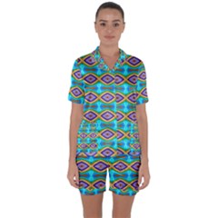 Abstract Colorful Unique Satin Short Sleeve Pyjamas Set by Alisyart