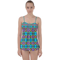 Abstract Colorful Unique Babydoll Tankini Set