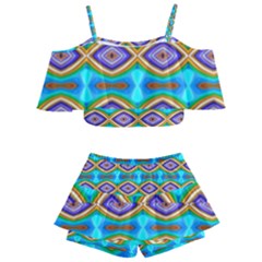 Abstract Colorful Unique Kids  Off Shoulder Skirt Bikini