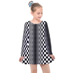 Art Optical Black White Contrast Kids  Long Sleeve Dress by Pakrebo