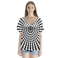 Starburst Sunburst Hypnotic V-neck Flutter Sleeve Top by Pakrebo