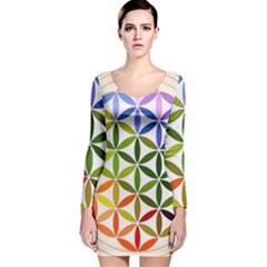 Mandala Rainbow Colorful Reiki Long Sleeve Velvet Bodycon Dress