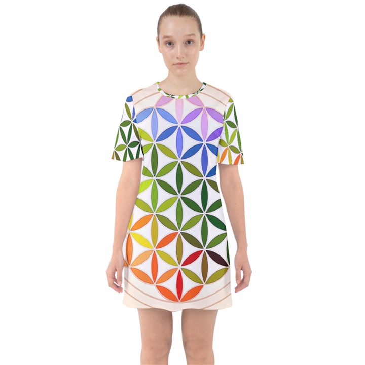 Mandala Rainbow Colorful Reiki Sixties Short Sleeve Mini Dress