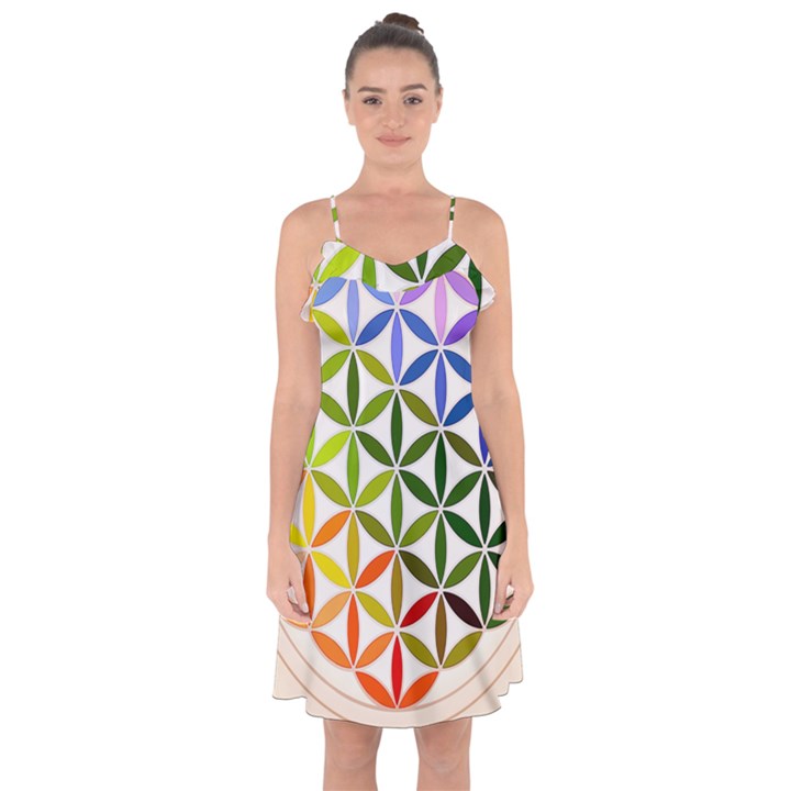 Mandala Rainbow Colorful Reiki Ruffle Detail Chiffon Dress