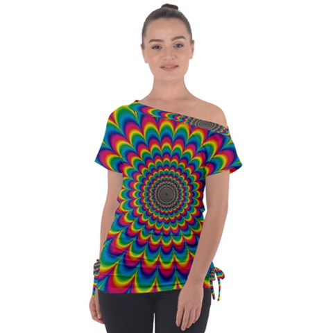 Psychedelic Colours Vibrant Rainbow Tie-up Tee by Pakrebo