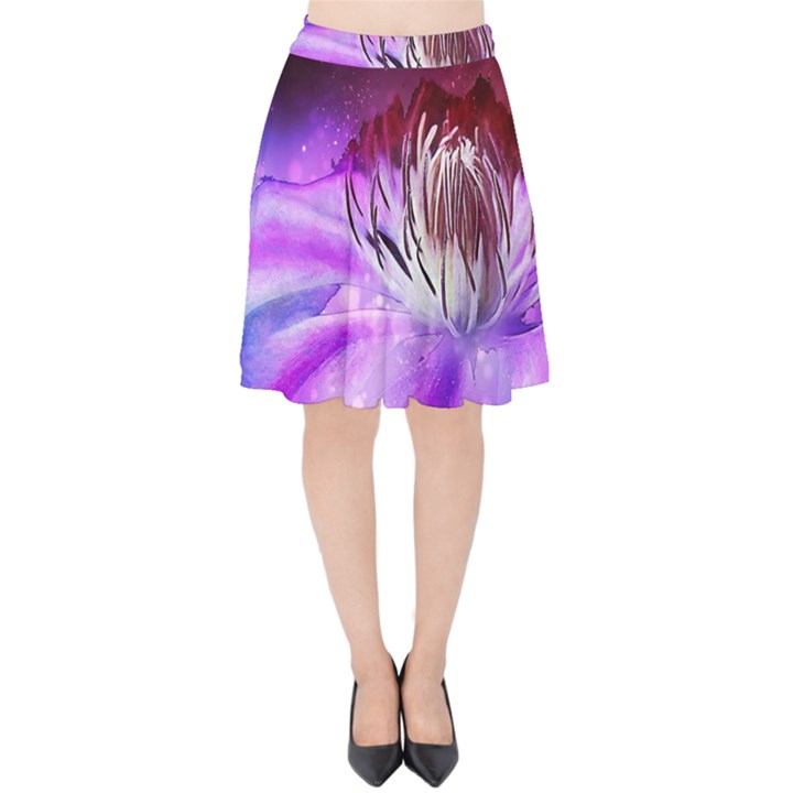 Clematis Structure Close Up Blossom Velvet High Waist Skirt