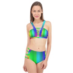Lines Rainbow Colors Spectrum Color Cage Up Bikini Set by Pakrebo