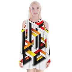 Maze Illusion Drawing Vector Velvet Long Sleeve Shoulder Cutout Dress by Pakrebo