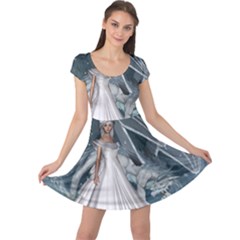 Wonderful Girl With Ice Dragon Cap Sleeve Dress by FantasyWorld7