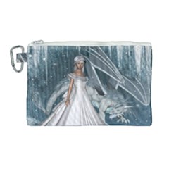 Wonderful Girl With Ice Dragon Canvas Cosmetic Bag (large) by FantasyWorld7