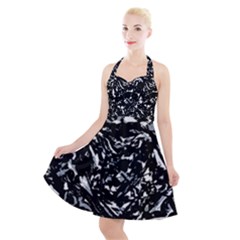 Dark Abstract Print Halter Party Swing Dress  by dflcprintsclothing