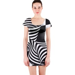 Op Art Black White Drawing Short Sleeve Bodycon Dress by Pakrebo