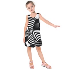 Op Art Black White Drawing Kids  Sleeveless Dress by Pakrebo